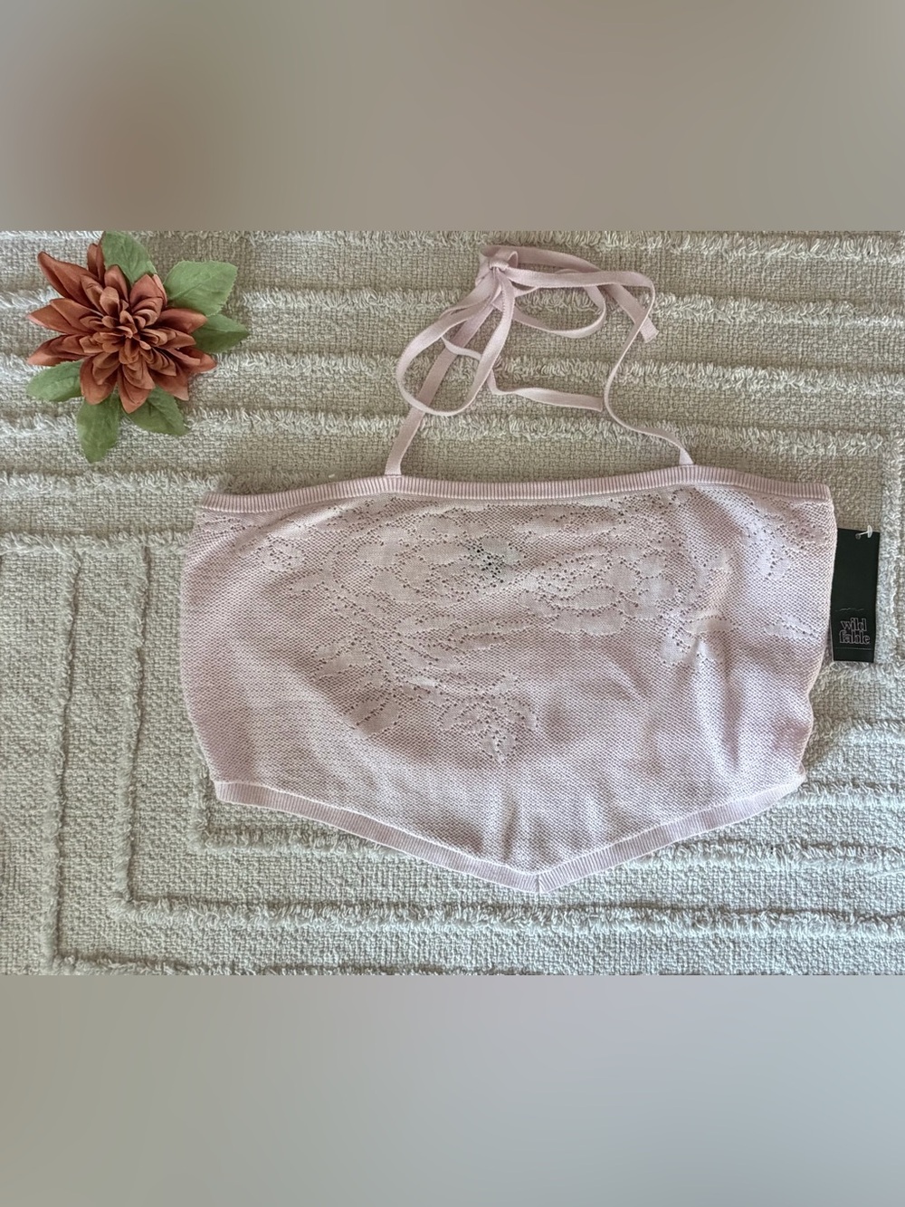 WILD FABLE Light Pink Knit Halter Top Floral Crop PID-544GE3- Size XXL
